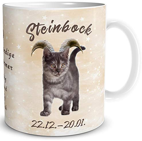 TRIOSK Tasse Katze lustig mit Spruch Sternzeichen Steinbock Katzenmotiv Geschenk für Katzenliebhaber Geburtstag Frauen Freundin