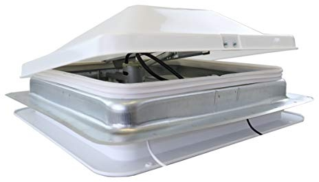 HENG’S INDUSTRIES 14 RV Roof Vent 12 Volt Powered Fan with WHITE Wedge Style Lid - 1” Garnish Ring | 71112A