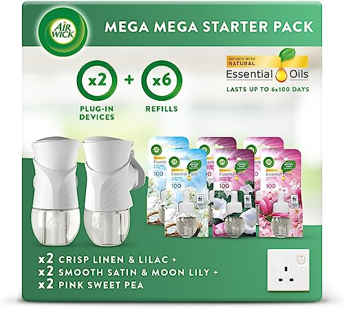 Air Wick Plug in Diffuser Bundle Kit, 2 Device & 6 Refill (19ml), Long Lasting Fragrance, Lasts up to 300 days, Plug in Air freshener