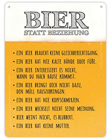 Metallschild XL mit Spruch: Bier statt Beziehung