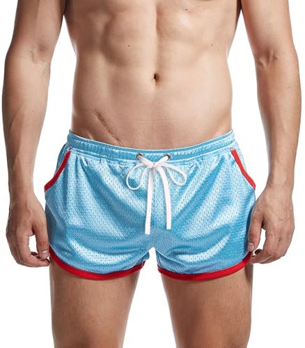 AIMPACT Sport Shorts Herren 3 Inch Mesh Bodybuilding Shorts Atmungsaktiv Turnhose Herren Kurz Training Fitness Sporthose mit Tasch (Hellblau-L)