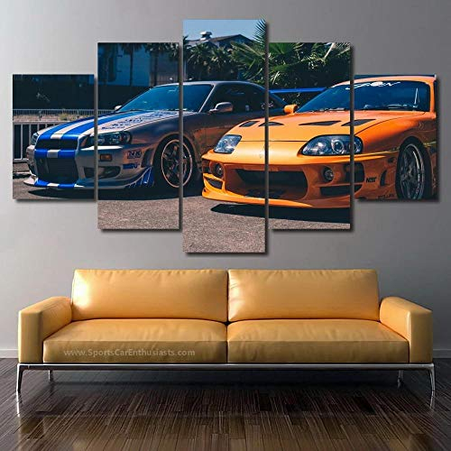 Bilder 5 Teilig XXL Wanddekoration leinwandbilder Kunstdrucke Leinwand Fast & Furious Bilder 5 Teilig Kunstdruck Modern Wandbilder Fünf Creative Geschenk Kunstwerk