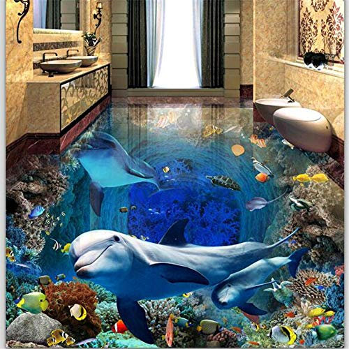Benutzerdefinierte Bodenbelag 3d Unterwasserwelt Delphin Mutter und Sohn lieben 3D Wohnzimmer Einkaufszentrum Hotel 3D Bodenbelag Fliesen-350 * 245cm