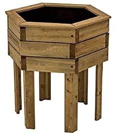 NATIV Hochbeet sechseckig | formschöner Pflanzkasten aus Holz in Wabenform | braun, imprägniert | Stabiler Pflanzkübel mit Einlegefolie | 56 x 67 x 68 cm