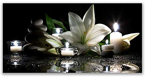 Tulup Impression sur Verre Trempé 140x70cm - Plastique Imprimés Tableau Décoration Déco Mural Moderne Design - Pierres Fleur Bougies Art