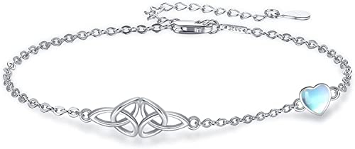 REDSUN Mondstein Armband 925 Sterling Silber Edelstein Keltischer Knoten Herz Fußkettchen Verstellbar Schmuck für Mutter Mama Muttertagsgeschenk Damen