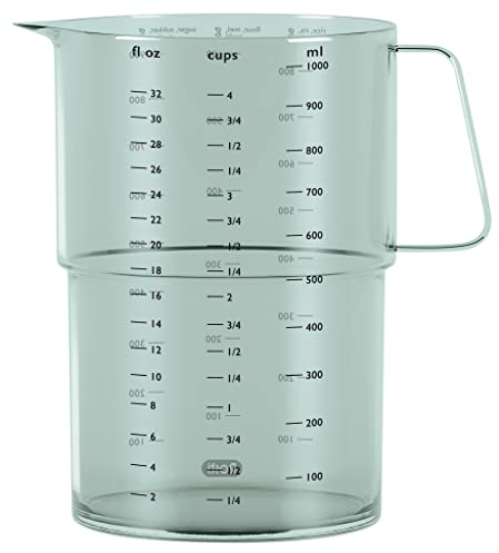 Rosti Mensura Messbecher 1L, Messbecher Küche 1000 ml aus SAN-Kunststoff, mit Griff und Ausguss, Verträgt Kochendes Wasser, Nordic Green