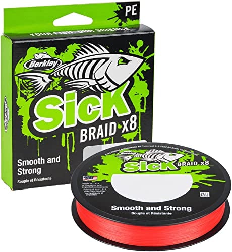 Berkley Sick Braid – 8-fach geflochtene Angelschnur, super glattes 8-fach Multifaden PE Raubfischgeflecht, Angelschnüre 150-300 m zum Süßwasser- oder Salzwasser-Meeresangeln, Red