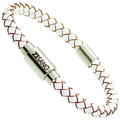 ZISANO Power & Balance Armbänder - Versch. Farben & Größen - Echtes Lederarmband Herren Damen - patentierter Magnetverschluss - Edelstahl Chakra Armband Herren - Schmuck Damen-Geschenke (Blanka L)