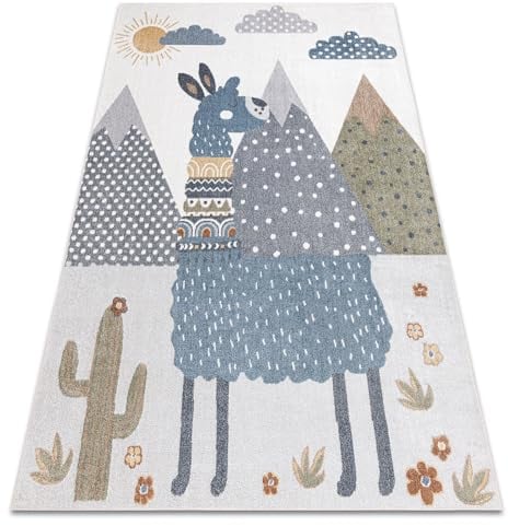 rugsx Teppich BONO 8275 Teppich Kurzflor, Kinderteppich, Wohnzimmer, Jugendzimmer, Kinderzimmer, Schlafzimmer, Lama Creme/Hellgrau 120x170 cm