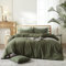 Sedefen Housse de Couette 220 x 240 cm Vert Olive Coton lavé Couleur Unie - Parure de Lit 2 Personnes avec Fermeture Éclair - Aspect ridée Naturel Housse Couette avec 2 Taie d'oreiller 65x65 cm