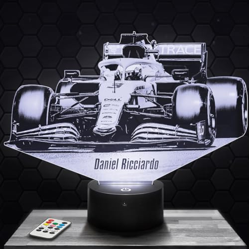 Nachttischlampe - Touch-Nachtlicht Formule 1 D. Ricciardo F1 3D-LED-Lampe Illusion, Geschenkidee Weihnachten Geburtstag Junge und Mädchen Nachttischlampe Kinder- oder Erwachsenenzimmer