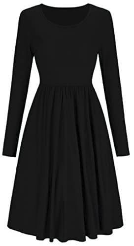 Long Sleeve Plus Size Flared midi Dress for Women UK Ladies Plain Skater Swing Frankie Swing Dress Black
