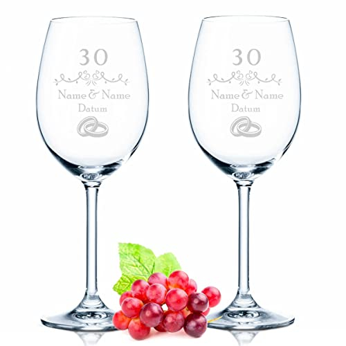 Leonardo Weingläser mit Gravur - Perlenhochzeit 30 Jahre - Personalisiert mit Namen & Datum - Geschenk für Sie & Ihn zur Hochzeit Verlobung Jahrestag - Farbe: Daily