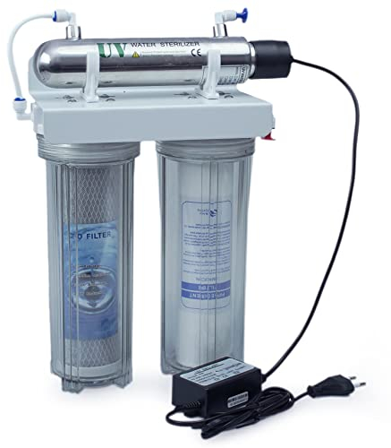 FILTRO ACQUA LAMPADA UV 3 STADI TRIPLO SISTEMA FILTRAZIONE LAMPADA 6W ULTRAVIOLETTA CARTUCCE SEDIMENTI CARBONI ATTIVI STERILIZZATORE