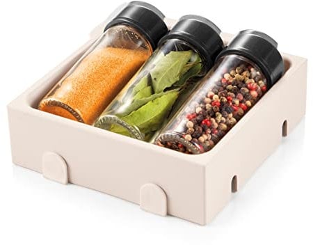 Tescoma - 899477, FlexiSPACE, Porta Spezie per Cucina, 3 Barattoli, Modulare, per Cassetto su Misura, 148 x 148 x 45 mm