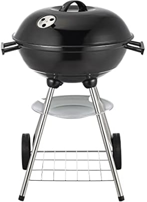 Dc Casa Barbecue Tondo a Carbonella Nero Con Coperchio e Ruote 44.5 X 69 Cm Bbq Grill Trasportabile per Grigliare all'aperto,Ideale per Vacanze e Campeggio