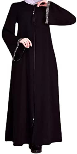 Abaya Damen-Kleid, lange Ärmel, muslimisches Kleid, mit Reißverschluss, islamische Kleidung, Maxi-Kaftan-Bademantel, a, Medium