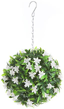 Best Artificial 23cm Lily Topiary Hanging Flower Ball **UV Fade Protected** (White)