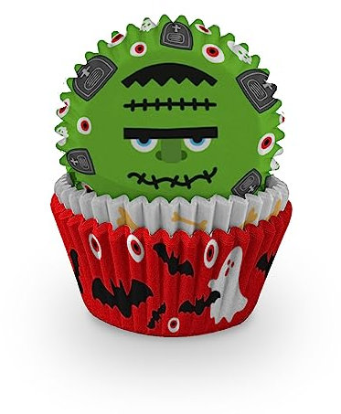 Anniversary House 60pcs Halloween Cupcake Cases - Heavy Duty Greaseproof Paper Baking Cups in 3 Designs with Muffins, Ghosts & Bats - Standard Muffin Size, Heat-Resistant, Durable, Party Decoration