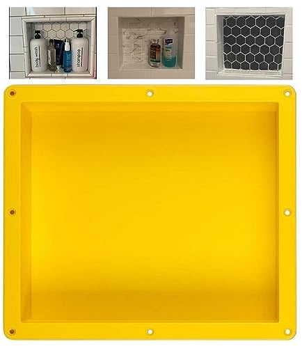 UNI-DRAIN Wandnische Dusche Befliesbar, Duschnische Bad für Trockenbau oder Mauerwerk, ABS-Kunststoff Vorgefertigte Wandnische für Badezimmer Toilettenartikel Aufbewahrung (35x30x10cm, Gelb)