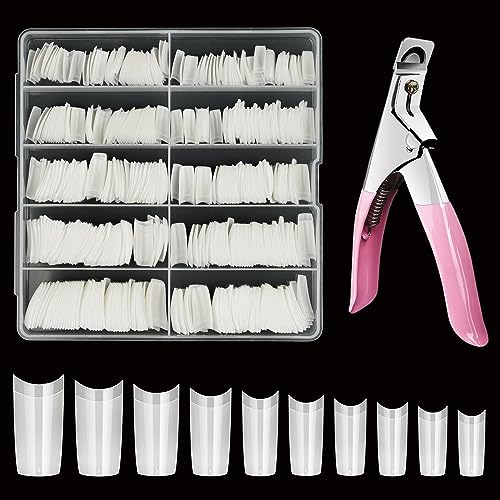 Nageltips für Gelnägel, Venares 500 Stücke Acryl Künstliche Nägel 10 Größen Nageltips mit Nagelknipser, Acryl Künstliche Nagelspitzen Set (Natürlich)