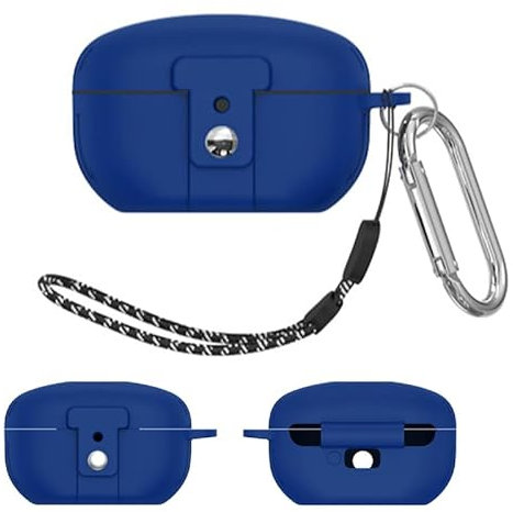 BeisDirect Silicone Case Cover for Sony WF-1000XM5 Headphones Wireless Earbud Charging Case Drop-proof and Dust-proof Earphone Protective Case with Lanyard Hook (Blue)