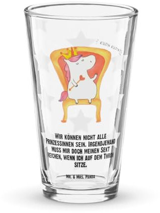Mr. & Mrs. Panda Premium Trinkglas Einhorn Prinzessin, Premium Glas, 475 ml