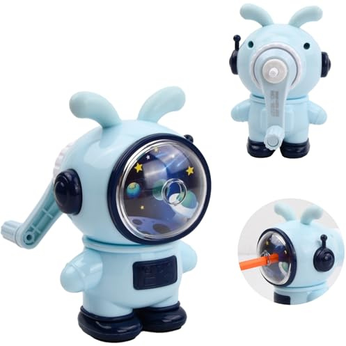 Manuelle Spitzmaschine,Bleistiftanspitzer,bleistiftspitzer mit kurbel,3-Dickenmodi anspitzer mit behälter,für Büro Klassenzimmer und Zuhause Astronaut Bleistiftspitzer für 6-8 mm Stifte