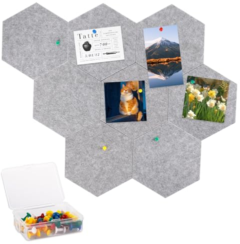 VIDETOL 8 Stück Sechseckig Filztafel, Filz Pinnwand mit Pinnnadel, Korkplatte Selbstklebend für Foto Hängen, Heimdekoration, Büro Memorandum