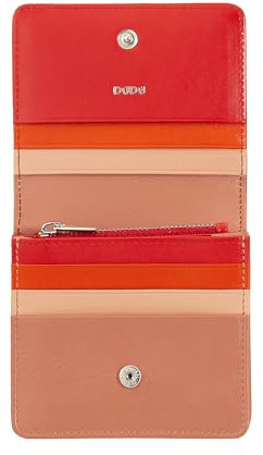 DUDU Damen-Brieftasche aus farbigem Leder, mit RFID-Schutz, Ultrakompakt, mit Innenreißverschluss und 8 Kreditkartenfächern. Flammenrot