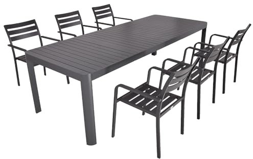 Lomadox Gartenmöbel Tischgruppe, 7-TLG. in anthrazit mit Ausziehtisch