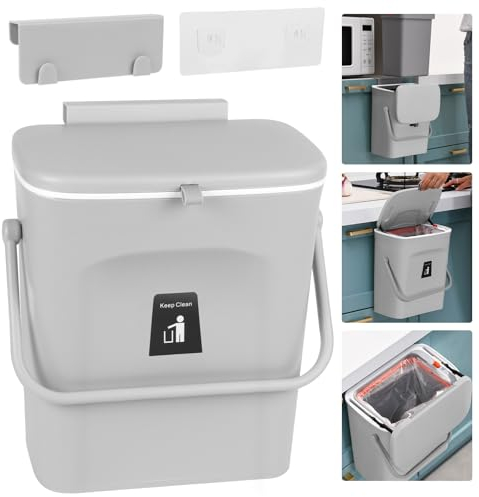 Rawhui Cubos de Basura para la Cocina 9 litros, Bote de Basura Pequeño Colgante con Tapa Papelera para Cocina Bote de Basura para Cocina Baños Oficinas y Dormitorios