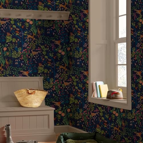 Joules Enchanted Woodland Navy Wallpaper | Easy Paste The Wall Application | Navy Trees Design | Eco Friendly