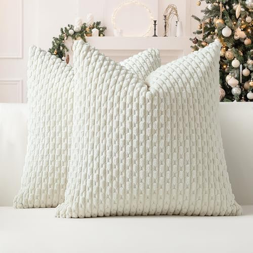 Sungeek 2er Set Kordsamt Kissenbezüge, Dekorativ Zierkissenbezüge Weich Kissenbezug Dekokissen Sofakissen Boho Deko Bezug Kissenhülle für Sofa Schlafzimmer Wohnzimmer (Creme Weiß, 45x45 cm)