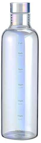 NEBLUKK Botella Agua Cristal, Botella Agua - 500ml - botella de Agua para Oficina, Deporte - Motivadora, Reutilizable. Vidrio de Borosilicato - Con Marcas de Tiempo - Con Tapon de PC - (Arcoiris)