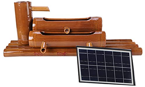 ROLTIN Fontaine Solaire, Eau Courante en Bambou, Ornements d'eau en Circulation, Tube de Bambou, Dispositif de débit d'eau, Filtre à Auge en Pierre, caractéristique de l'eau de Jardin