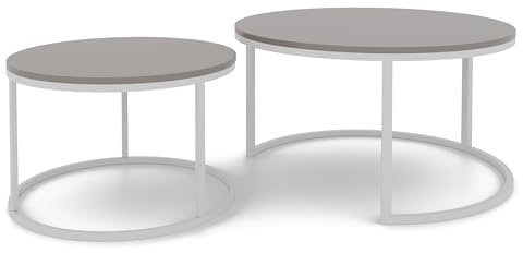GREKPOL Couchtisch 2er Set - Runde Couchtische 48x70 + 42x50 cm - Rund Couchtisch Weiß mit Kaschmir - Coffee Table - Kafeetisch