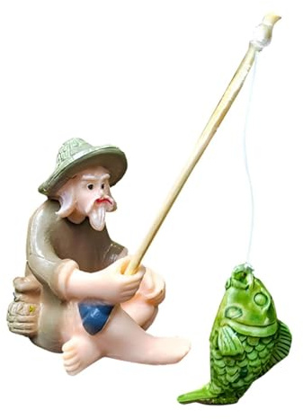 MagiDeal Figurine Miniature de pêcheur, Pot de fleur, décoration d'aquarium, artisanat décoratif, Micro décor de paysage, petite Sculpture
