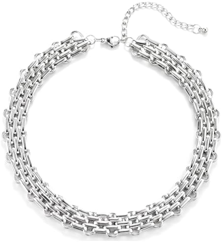 Argento Colore Intrecciata Intrecciato Collegamento Chain Statement Collana Grande Bavoir Girocollo Choker Abito da Sera