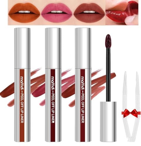 Gireatick Peel Off Lipliner Stain, 3 STÜCKE Lipliner Peel Off Tattoo Lipliner Mit Mattem Finish, Wasserfest, übertragungsfest, Hochpigmentierte Farbe (Hellbraun/Dunkelbraun/Burgunderrot) (B, 3PCS)