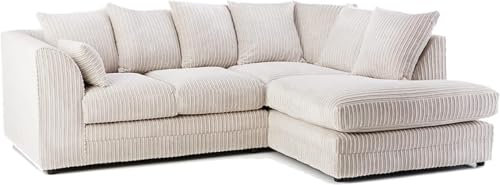 New Gamzo Fabric Corner Sofa Silver | Soft Jumbo Cord 3-4 Seater Corner Sofa Left/Right Hand Facing) (Cream, Right Hand Facing)