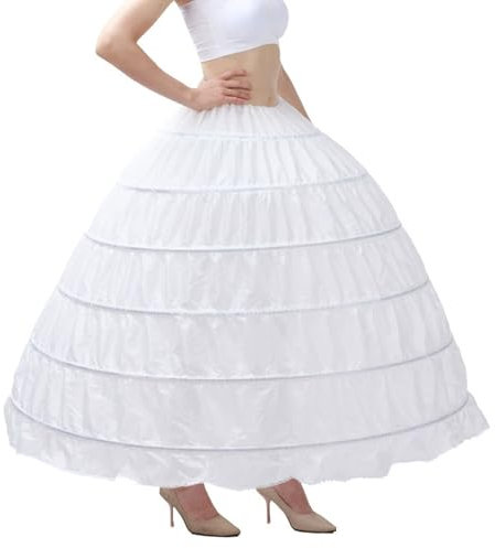 Hoop -Rock für Frauen, 6 Hoop Frauen Petticoat, bodenlange Crinoline, halbe Ausrutscher Unterrock für Ballkleid Hochzeitskleid
