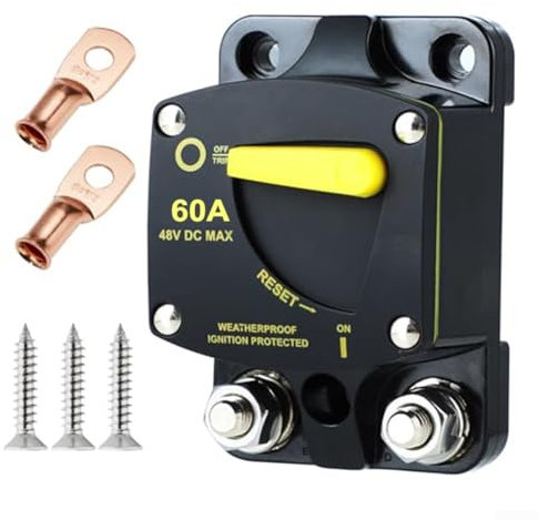 Disjoncteur de voiture, adapté pour les camions, bus, camping-cars, équipements solaires, etc., disjoncteur étanche avec interrupteur de réinitialisation manuelle (60 A)