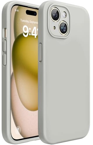 Miracase Silicone Case for iPhone 15 Case 6.1 inch,[Upgraded Each lens Protection][Anti-Slip and Silky-Soft Touch] Full-Body Shockproof Case with Anti-Scratch Microfiber Lining (Grey)