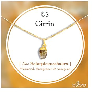 Bixorp Chakra-Halskette aus rohen Edelsteinen mit 18 Karat Goldplattierung - Edelstahl - 36cm + 8cm verstellbar
