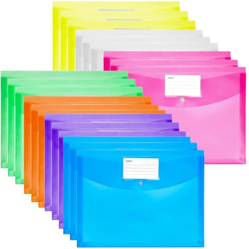Plastic Wallets A4, 21 Pack Plastic File Folders A4 Document Folders | Expandable Folders with Button for Office, School and Travel, PP Material, Waterproof, Holds Up To 1000 Sheets, 7 Colours