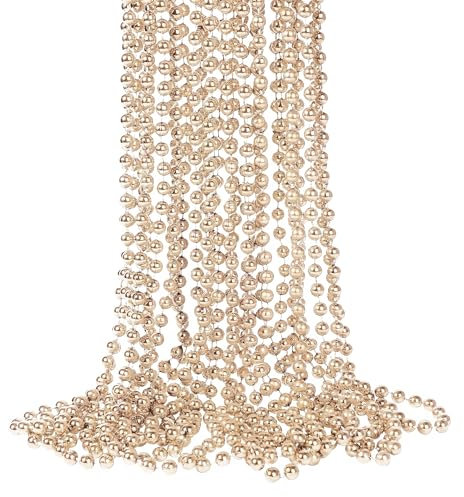 Trimming Shop 9M Metallic Christmas Bead Chain â€“ 7.5mm Champagne Shiny Pearl Garland for Xmas Tree Hanging Decorations, DIY Crafts, Jewellery Making & Festive Décor, 1pc