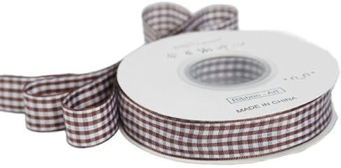 Whakano 50 Yards Kariertes Band Geschenkband 20 mm Breite Schleifenband,Dekoband zum Verzieren & Basteln,Bastelbänder für Weihnachten,Hochzeit,Bouquet,Geschenkverpackungen,Braun