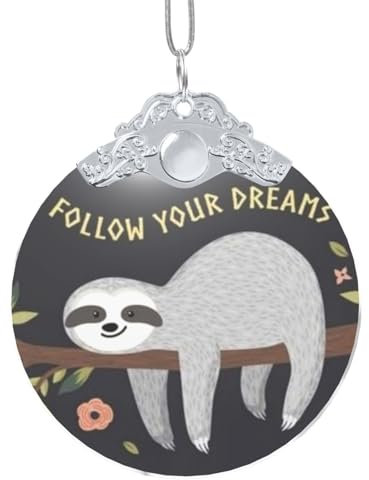 YFSGDLBN Follow Your Dreams Faultier bedruckter runder Glasanhänger Weihnachtsdekoration zum Aufhängen